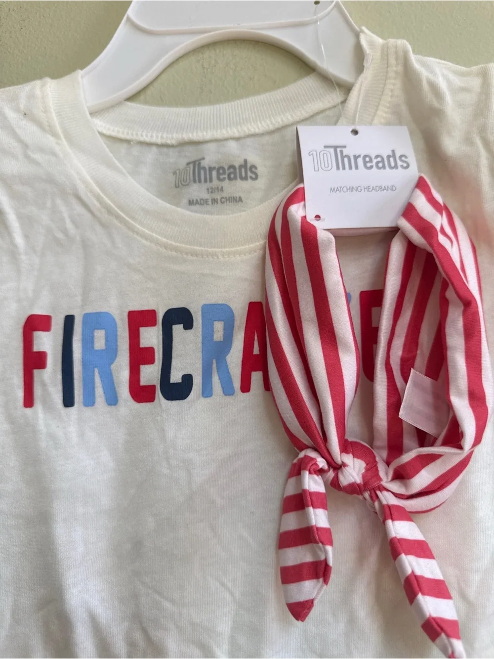 Kids 'Firecracker' White Tee - Patriotic Graphic Shirt With Headband